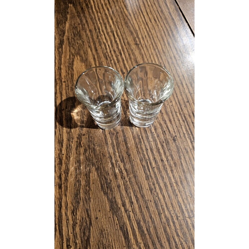 2 Vintage Shot Glasses Flared Rim Weighted Bottom Clear + BONUS